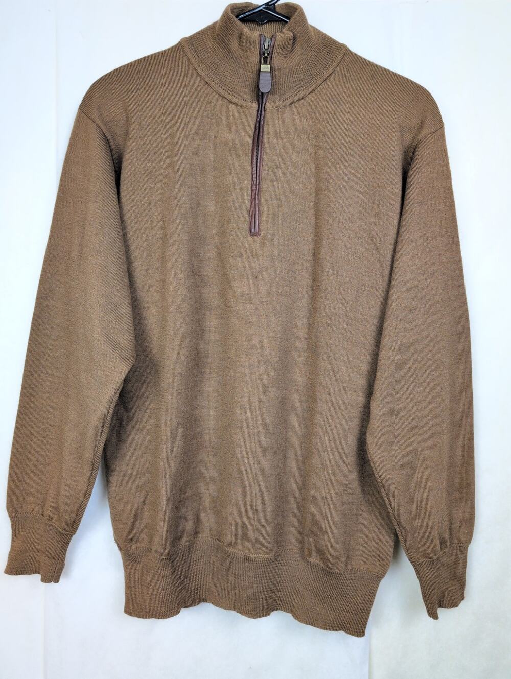 Orvis 1856 brown Merino wool quarter zip sweater Size S Minimal Preppy Classic
